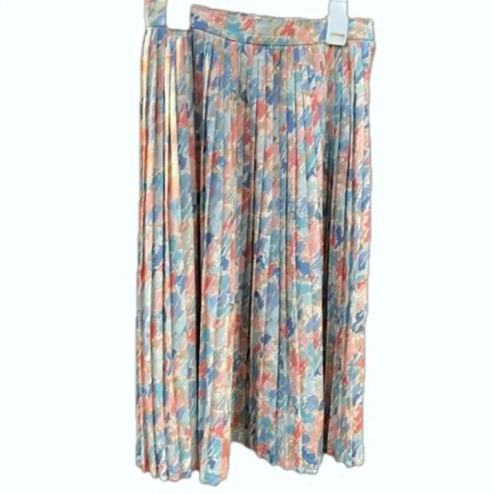 JAEGER LONDON Watercolor Vintage Pleated Skirt - Mid- Length - Size US XS